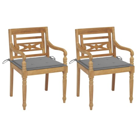 Sillas Batavia 2 uds teca maciza con cojines gris de vidaXL, Sillas de jardín - Ref: Foro24-3062128, Precio: 255,92 €, Descue...