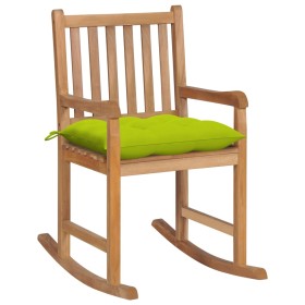 Silla mecedora de madera maciza teca con cojín verde brillante de vidaXL, Sillas de jardín - Ref: Foro24-3062783, Precio: 162...