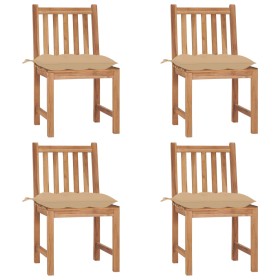 Sillas de jardín 4 unidades madera maciza de teca con cojines de vidaXL, Sillas de jardín - Ref: Foro24-3073106, Precio: 463,...