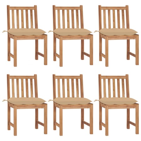 Sillas de jardín 6 unidades con cojines madera maciza de teca de vidaXL, Sillas de jardín - Ref: Foro24-3073133, Precio: 687,...