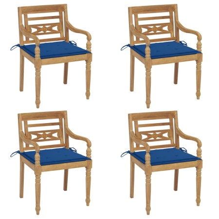 Sillas Batavia 4 unidades madera maciza de teca con cojines de vidaXL, Sillas de jardín - Ref: Foro24-3073305, Precio: 512,96...