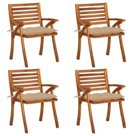 Sillas de jardín con cojines 4 unidades madera maciza de acacia de vidaXL, Sillas de jardín - Ref: Foro24-3075192, Precio: 51...