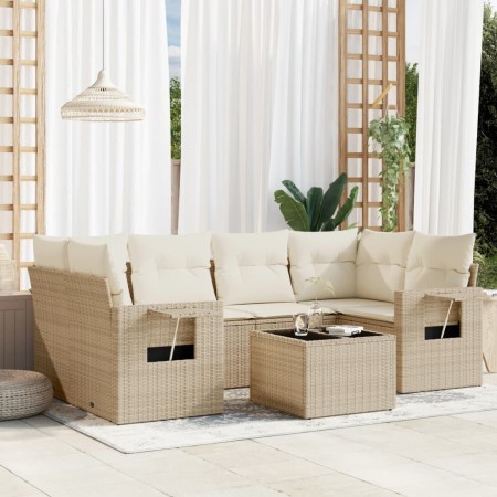Set sofás de jardín 7 piezas y cojines ratán sintético beige en Conjuntos de jardín | Comprar online en Foru.es