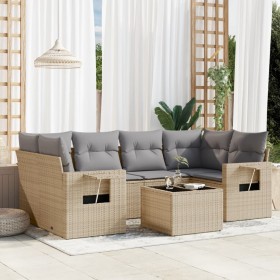 Set sofás de jardín 7 piezas y cojines ratán sintético beige en Conjuntos de jardín | Comprar online en Foru.es