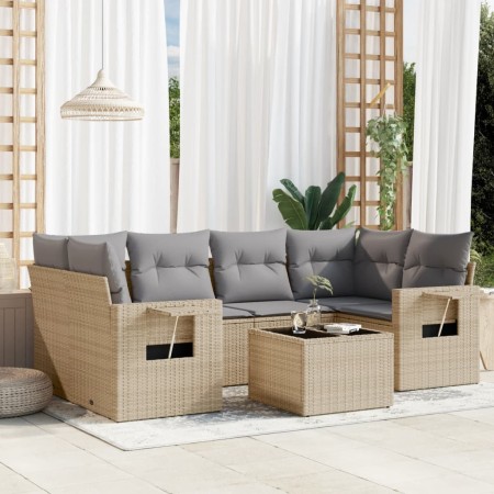 Set sofás de jardín 7 piezas y cojines ratán sintético beige en Conjuntos de jardín | Comprar online en Foru.es
