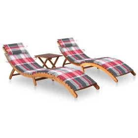 Tumbonas 2 unidades con mesa y cojines madera maciza de acacia de vidaXL, Tumbonas - Ref: Foro24-3077389, Precio: 354,05 €, D...