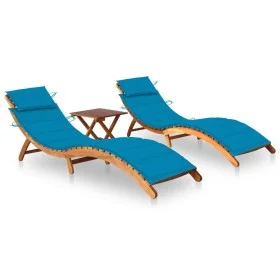 Sonnenliegen 2 Einheiten mit Tisch und Kissen aus massivem Akazienholz von vidaXL, Liegen - Ref: Foro24-3077380, Preis: 358,1...