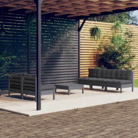 Muebles de jardín 6 pzas con cojines antracita madera de pino de vidaXL, Conjuntos de jardín - Ref: Foro24-3096090, Precio: 4...