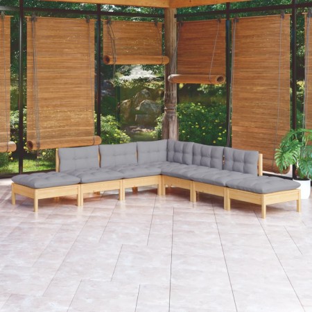 Juego de muebles de jardín 7 pzas y cojines madera pino gris de vidaXL, Conjuntos de jardín - Ref: Foro24-3096321, Precio: 53...
