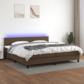 Cama box spring con colchón LED tela marrón oscuro 200x200 cm de vidaXL, Camas y somieres - Ref: Foro24-3133024, Precio: 592,...