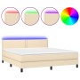 Cama box spring colchón y luces LED tela crema 180x200 cm de vidaXL, Camas y somieres - Ref: Foro24-3133098, Precio: 553,01 €...