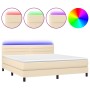 Cama box spring colchón y luces LED tela crema 160x200 cm de vidaXL, Camas y somieres - Ref: Foro24-3133250, Precio: 515,46 €...