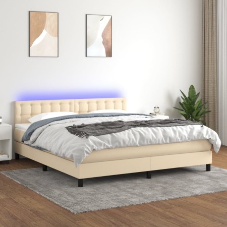 Cama box spring colchón y luces LED tela crema 180x200 cm de vidaXL, Camas y somieres - Ref: Foro24-3133498, Precio: 564,40 €...