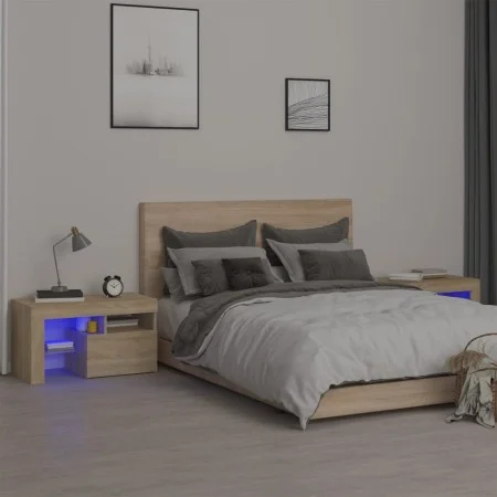 Bedside tables with LED lights 2 pcs Sonoma oak 70x36.5x40cm by vidaXL, Nightstands - Ref: Foro24-3152772, Price: 114,18 €, D...