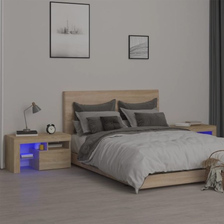 Mesitas de noche con luces LED 2 uds roble Sonoma 70x36,5x40cm de vidaXL, Mesitas de noche - Ref: Foro24-3152772, Precio: 116...