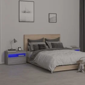 Mesitas de noche con luces LED 2 uds gris sonoma 60x35x40 cm de vidaXL, Mesitas de noche - Ref: Foro24-3152829, Precio: 74,86...