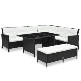 Set de muebles de jardín 3 pzas y cojines ratán sintético negro de vidaXL, Conjuntos de jardín - Ref: Foro24-48154, Precio: 7...