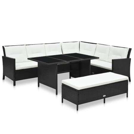 Set de muebles de jardín 3 pzas y cojines ratán sintético negro de vidaXL, Conjuntos de jardín - Ref: Foro24-48154, Precio: 7...