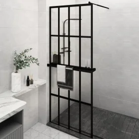 Mampara ducha con estante vidrio ESG y aluminio negro 80x195 cm de vidaXL, Paredes y mamparas de ducha - Ref: Foro24-3185443,...