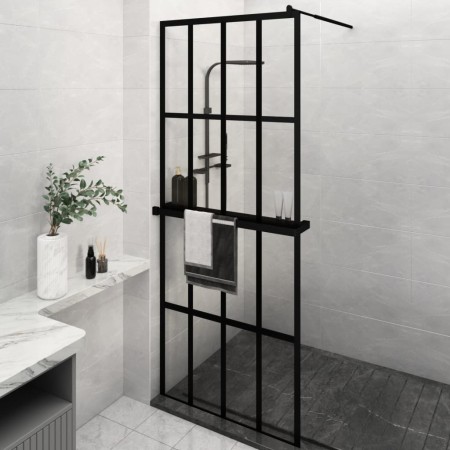 Mampara ducha con estante vidrio ESG y aluminio negro 80x195 cm de vidaXL, Paredes y mamparas de ducha - Ref: Foro24-3185443,...