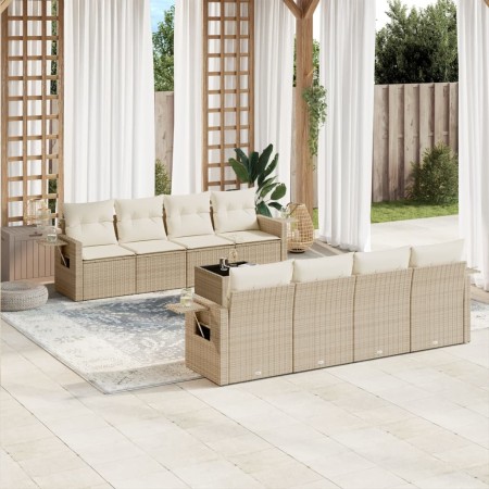 Set de sofás de jardín 9 pzas con cojines ratán sintético beige en Conjuntos de jardín | Comprar online en Foru.es