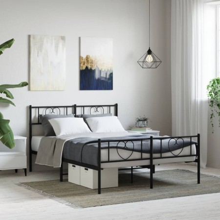 Estructura de cama cabecero y estribo metal negro 140x190 cm de vidaXL, Camas y somieres - Ref: Foro24-355481, Precio: 119,52...