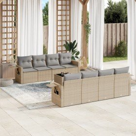 Set de sofás de jardín 9 pzas con cojines ratán sintético beige en Conjuntos de jardín | Comprar online en Foru.es
