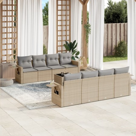 Set de sofás de jardín 9 pzas con cojines ratán sintético beige en Conjuntos de jardín | Comprar online en Foru.es