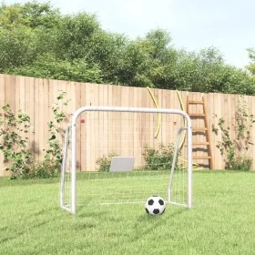 Portería de fútbol con red acero y poliéster blanco 125x96x60cm de vidaXL, Porterías de fútbol - Ref: Foro24-93732, Precio: 5...