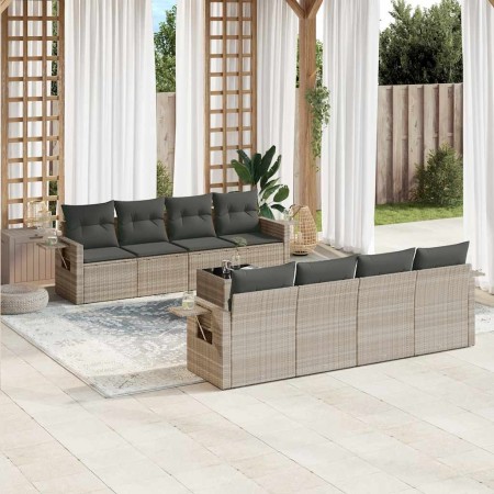 Set muebles jardín 9 pzas y cojines ratán sintético gris claro en Conjuntos de jardín | Comprar online en Foru.es