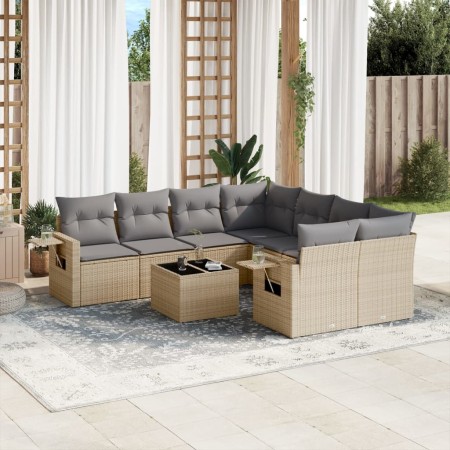 Set de sofás de jardín 9 pzas con cojines ratán sintético beige en Conjuntos de jardín | Comprar online en Foru.es