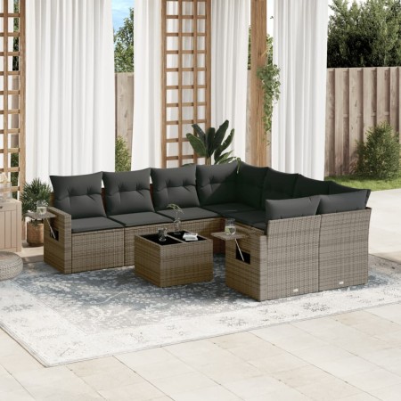 Set de muebles de jardín 9 pzas y cojines ratán sintético gris en Conjuntos de jardín | Comprar online en Foru.es