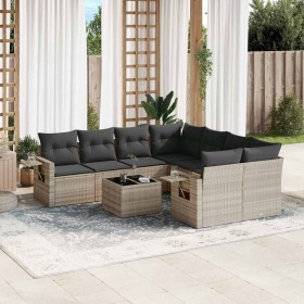 Set muebles jardín 9 pzas y cojines ratán sintético gris claro en Conjuntos de jardín | Comprar online en Foru.es