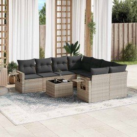 Set muebles jardín 9 pzas y cojines ratán sintético gris claro en Conjuntos de jardín | Comprar online en Foru.es