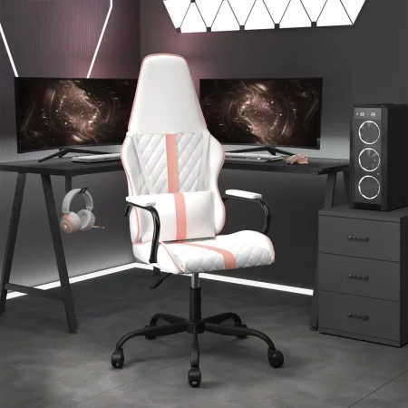 Silla gaming con masaje cuero sintético rosa y blanco de vidaXL, Sillones para videojuegos - Ref: Foro24-345565, Precio: 103,...