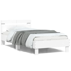 Estructura cama con cabecero madera ingeniería blanco 100x200cm de vidaXL, Camas y somieres - Ref: Foro24-838526, Precio: 80,...