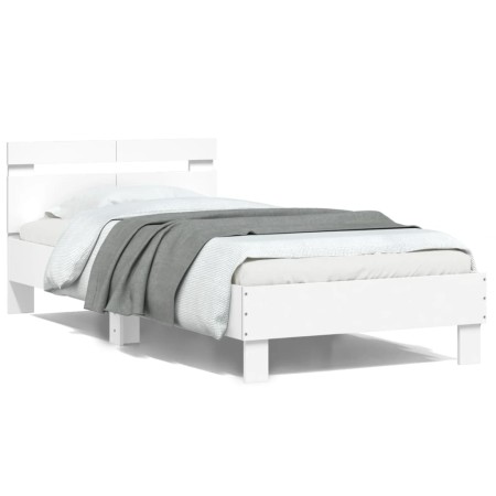 Estructura cama con cabecero madera ingeniería blanco 100x200cm de vidaXL, Camas y somieres - Ref: Foro24-838526, Precio: 80,...