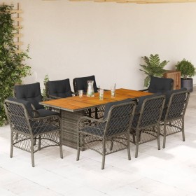 Set comedor jardín 9 pzas y cojines ratán sintético gris de vidaXL, Conjuntos de jardín - Ref: Foro24-3212075, Precio: 902,81...