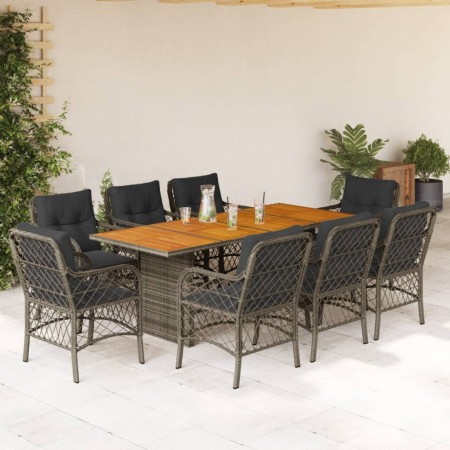 Set comedor jardín 9 pzas y cojines ratán sintético gris de vidaXL, Conjuntos de jardín - Ref: Foro24-3212075, Precio: 902,81...