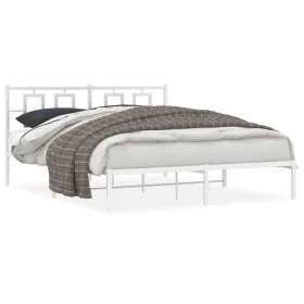 Estructura de cama de metal con cabecero blanca 150x200 cm de vidaXL, Camas y somieres - Ref: Foro24-374292, Precio: 104,54 €...