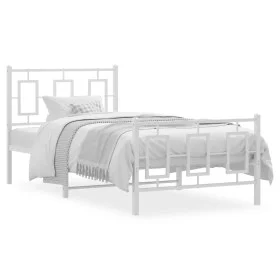 Estructura cama metal con cabecero y pie cama blanca 90x200 cm de vidaXL, Camas y somieres - Ref: Foro24-374301, Precio: 84,7...