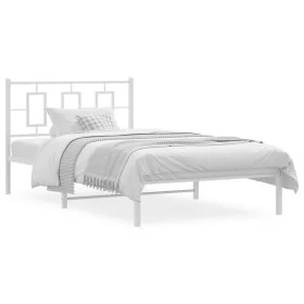 Metal bed frame with white headboard 107x203 cm by vidaXL, Beds and slatted bases - Ref: Foro24-374286, Price: 75,64 €, Disco...