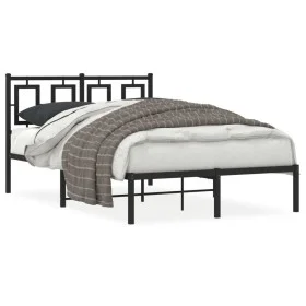 Bed frame with black metal headboard 120x190 cm by vidaXL, Beds and slatted bases - Ref: Foro24-374238, Price: 103,06 €, Disc...
