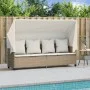 Tumbona con capota y cojines ratán sintético beige by vidaXL, Loungers - Ref: Foro24-368357, Price: 280,21 €, Discount: %
