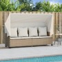 Tumbona con capota y cojines ratán sintético beige de vidaXL, Tumbonas - Ref: Foro24-368357, Precio: 271,66 €, Descuento: %