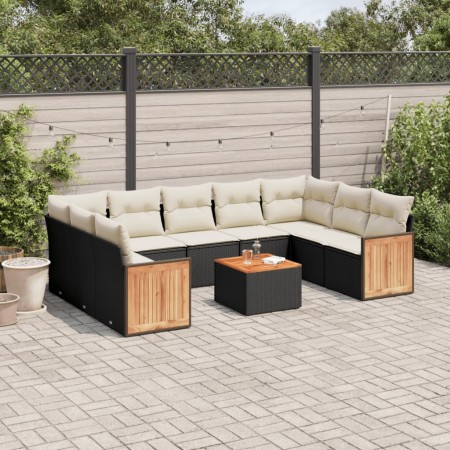 Set de sofás de jardín 10 pzas cojines ratán sintético negro de vidaXL, Conjuntos de jardín - Ref: Foro24-3260362, Precio: 60...