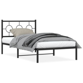 Estructura de cama con cabecero metal negro 100x190 cm de vidaXL, Camas y somieres - Ref: Foro24-376220, Precio: 69,27 €, Des...