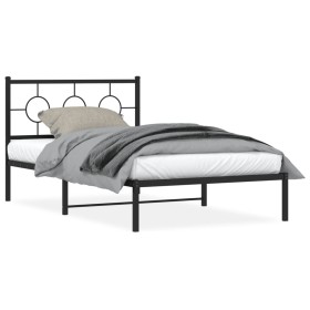 Estructura de cama con cabecero metal negro 107x203 cm de vidaXL, Camas y somieres - Ref: Foro24-376222, Precio: 77,44 €, Des...