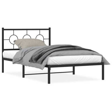 Estructura de cama con cabecero metal negro 107x203 cm de vidaXL, Camas y somieres - Ref: Foro24-376222, Precio: 77,44 €, Des...