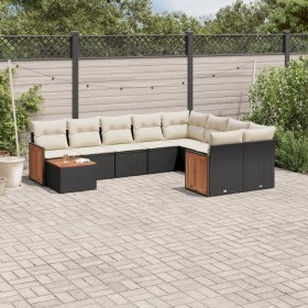 Set de sofás de jardín 10 pzas cojines ratán sintético negro de vidaXL, Conjuntos de jardín - Ref: Foro24-3260397, Precio: 60...
